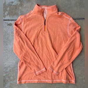 Tommy Bahama Sweater Mens Large Orange Quarter Zip Pullover Lightweight
